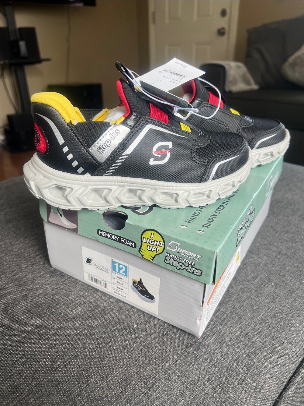 Skechers Kids Black, Yellow & Red Light-Up Step-In Sneakers